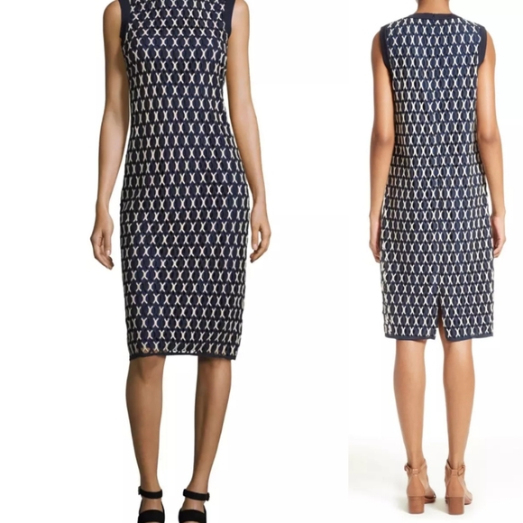 Tory Burch Carolina Crochet Knit Two-Tone Guipure Dress - Picture 16 of 16